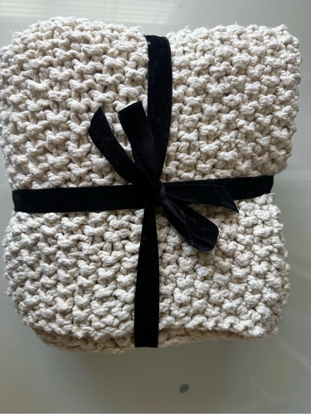 DKNY Pure Chunky Knit Blanket Throw Natural Cream 100% Cotton 50'' x 60''
